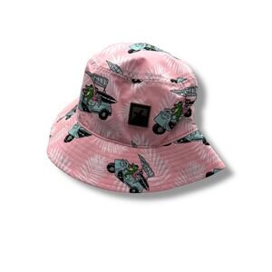 Flomotion Bucket Hat Unisex OSFA Pink Gator Golf Cart Palm Print Tropical Casual